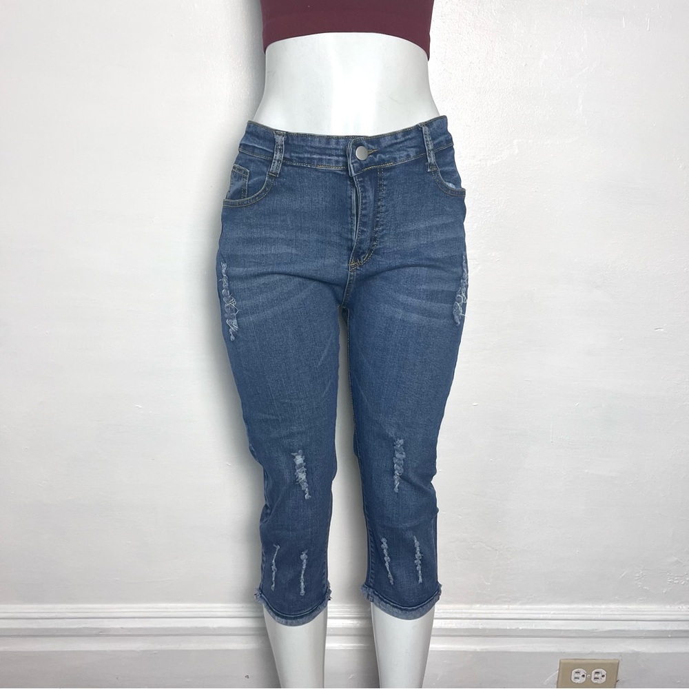 Capri Jeans Women Xl W32 Distressed Blue Denim Cotton Blend Y2K Style 2000’s 90